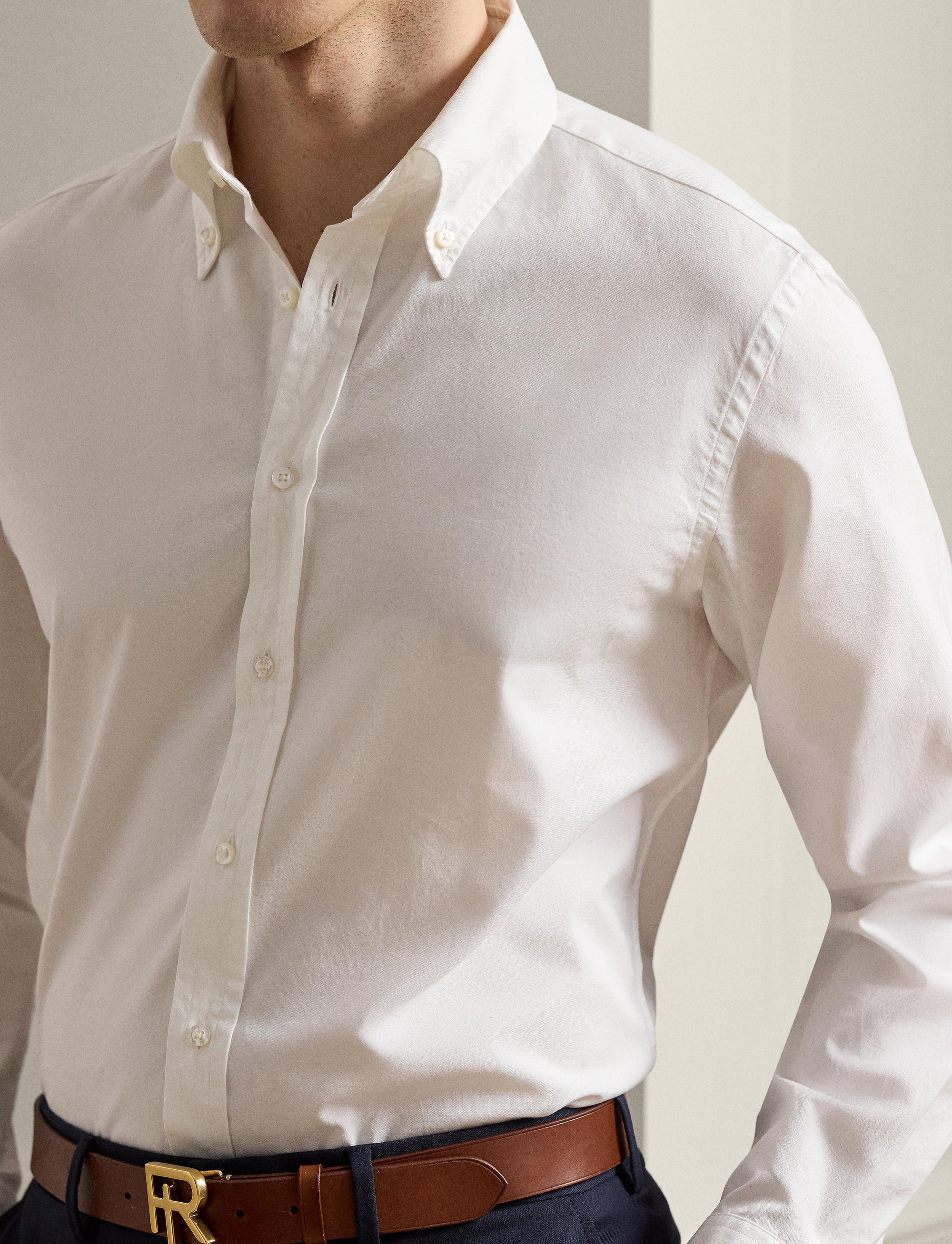 Chemise en grain Oxford délavée - Blanc