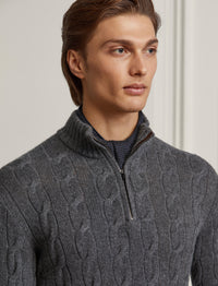 Twisted cashmere half-zip jumper - Medium Grey Melange