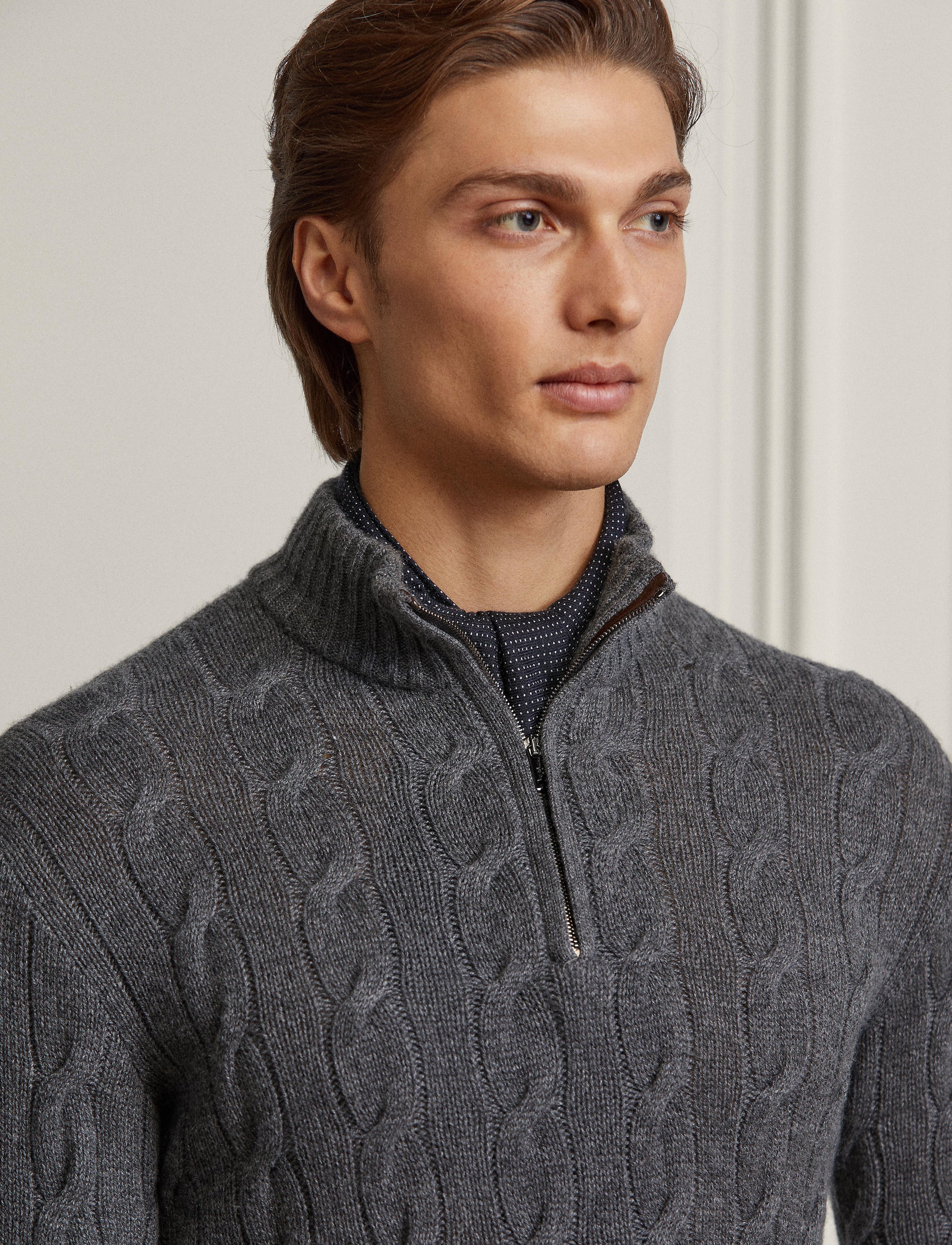 Twisted cashmere half-zip jumper - Medium Grey Melange