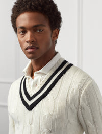 Pull de cricket en cachemire - Lux Cream With Classic Black