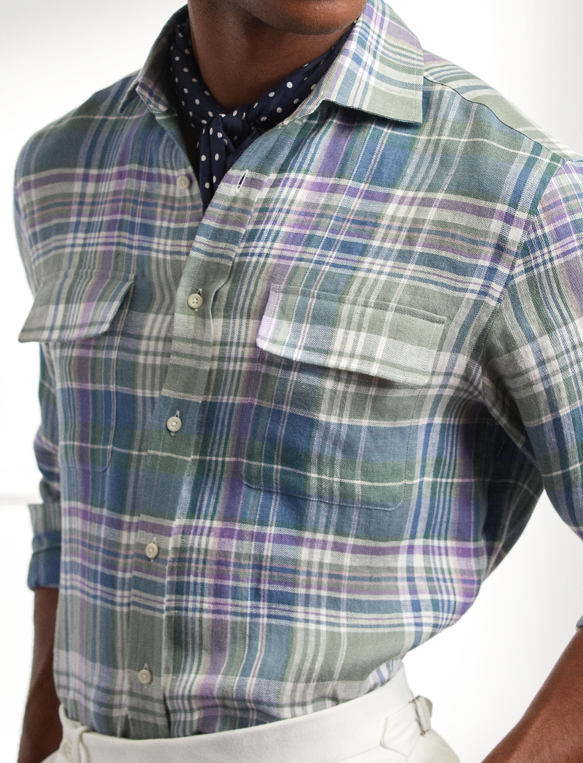 Tartan linen twill shirt - Multicolour