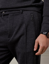 Pantalon maille double en laine - Charcoal Melange