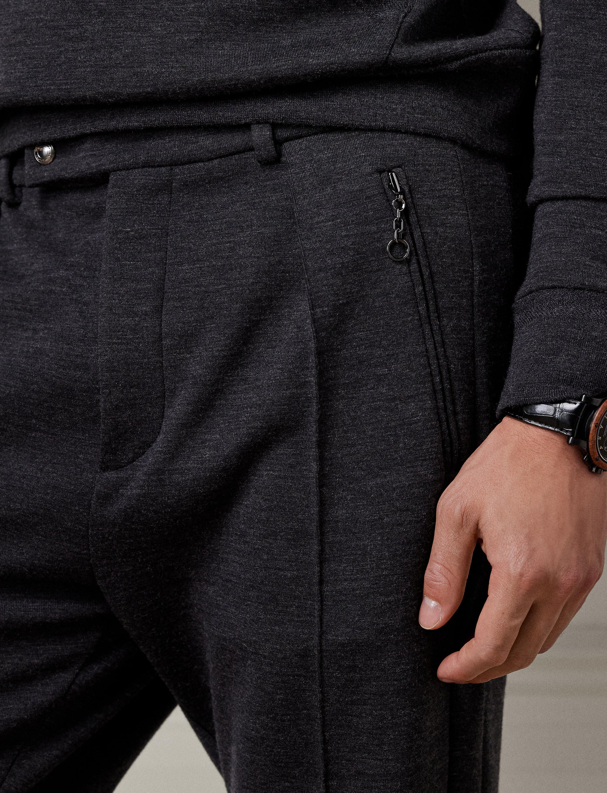 Pantalon maille double en laine - Charcoal Melange