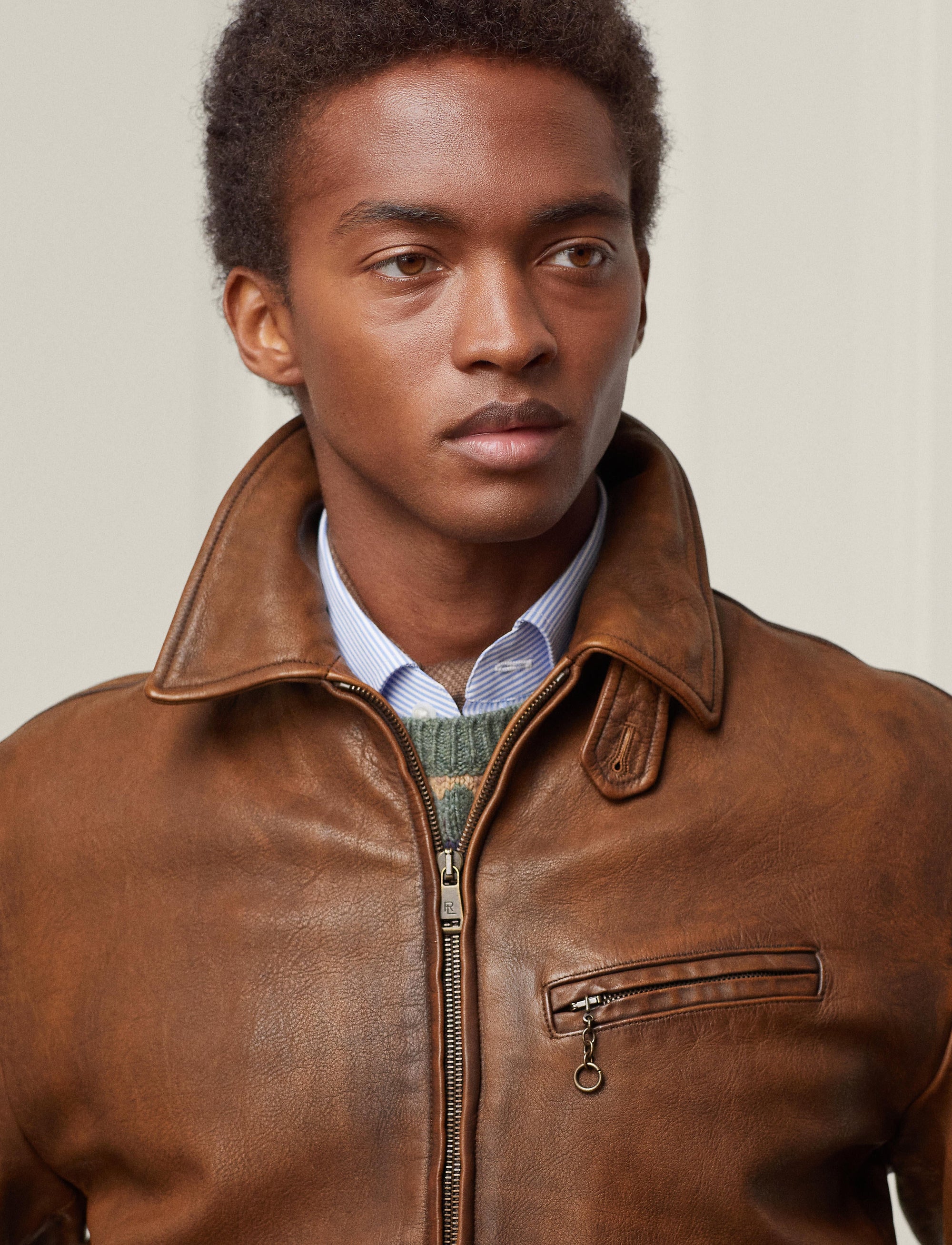 Veste newsboy Hugh en cuir - Marron Montecito