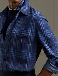 Suede tartan overshirt - Navy, Blue & Multicolour