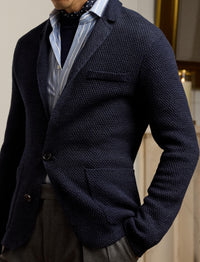 Cardigan blazer en lin mélangé texturé - Royal Navy Heather