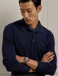 Pull texturé col polo en soie - Classic Chairman Navy