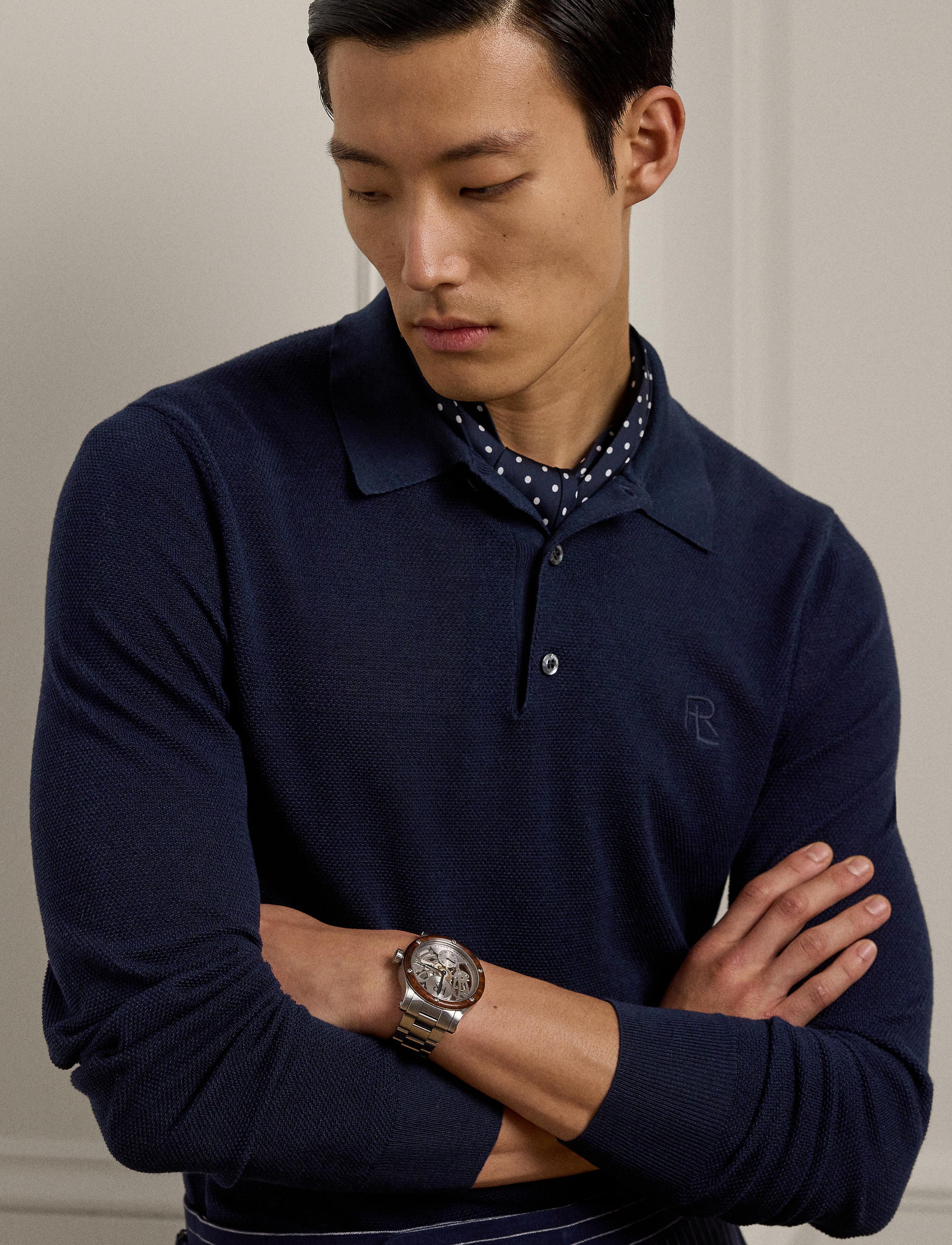 Pull texturé col polo en soie - Classic Chairman Navy
