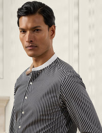 Chemise rayée col contrasté en popeline - White & Black
