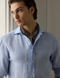 Chemise à motif prince-de-galles en lin - Blue