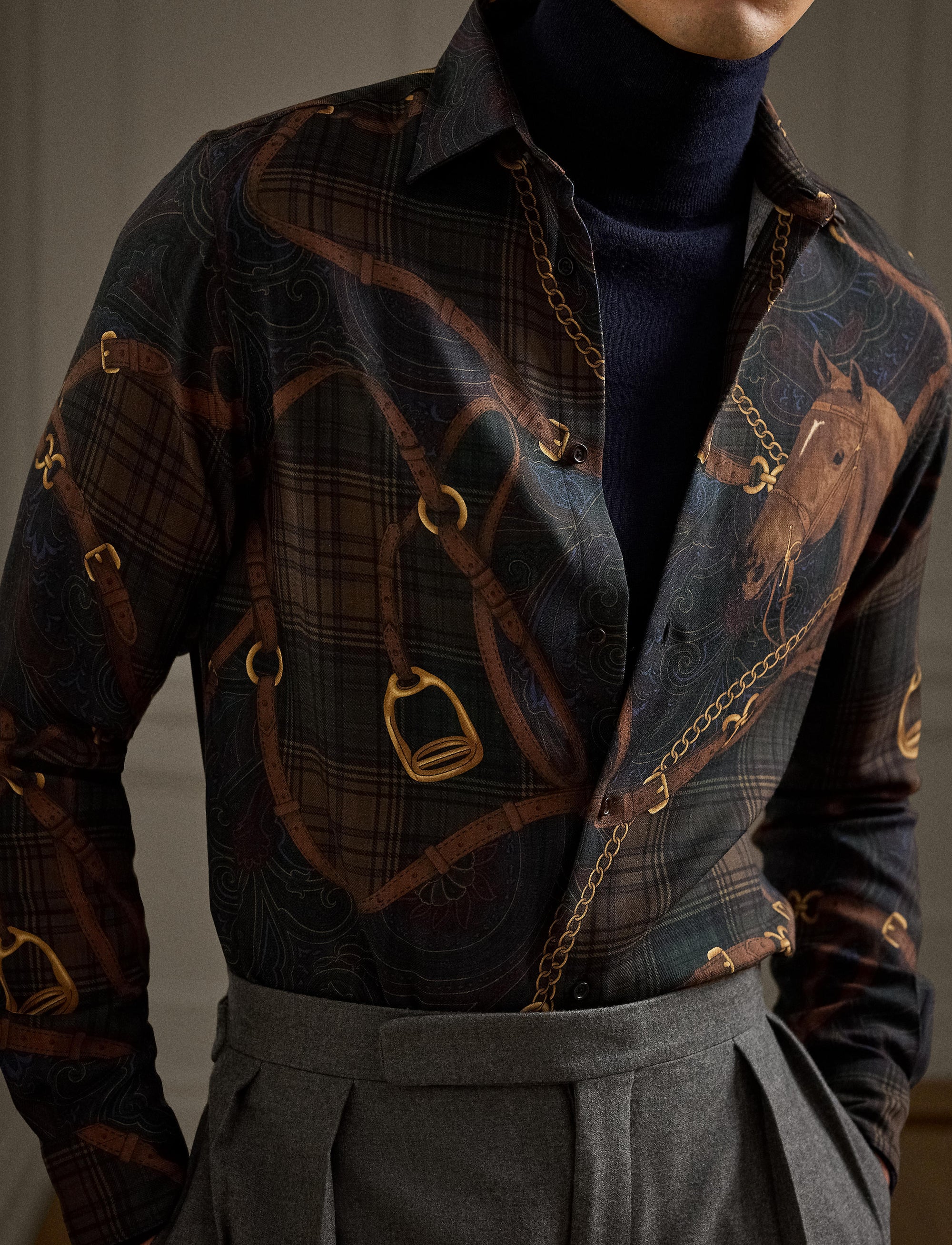 Cashmere and silk blend equestrian shirt - Multicolour
