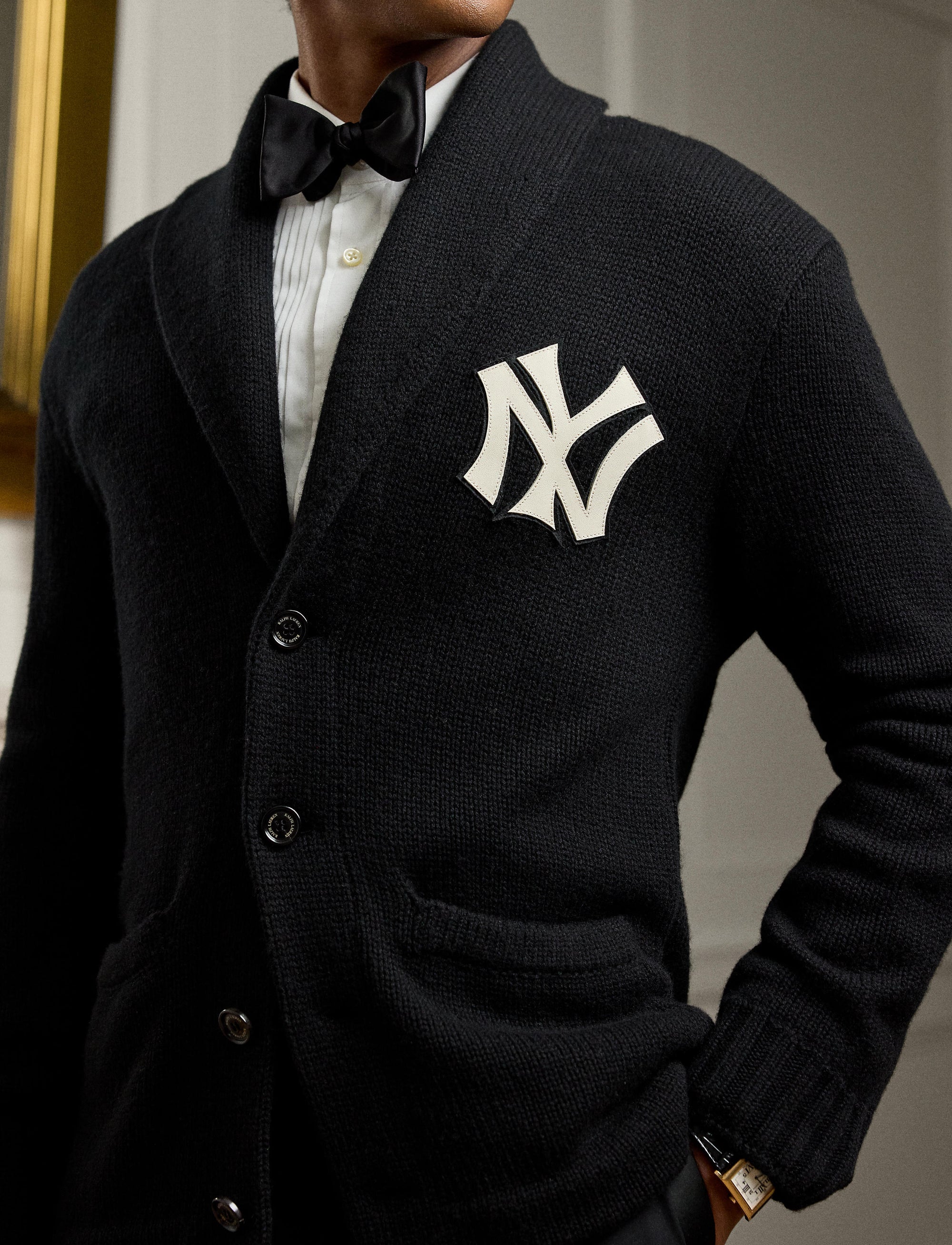 Cardigan Ralph Lauren Yankees en cachemire - Classic Black W & Cream