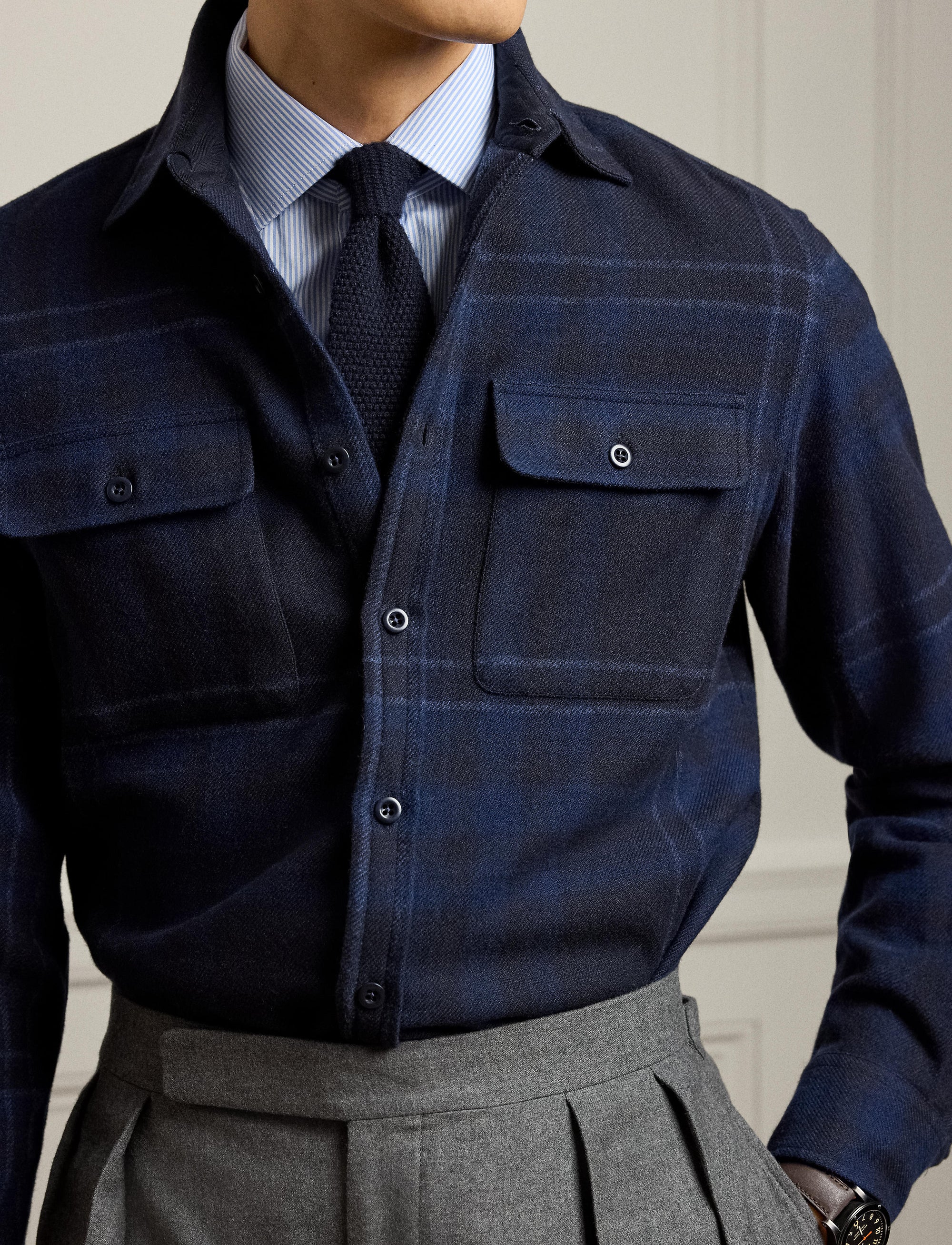 Wool tartan shirt - Navy