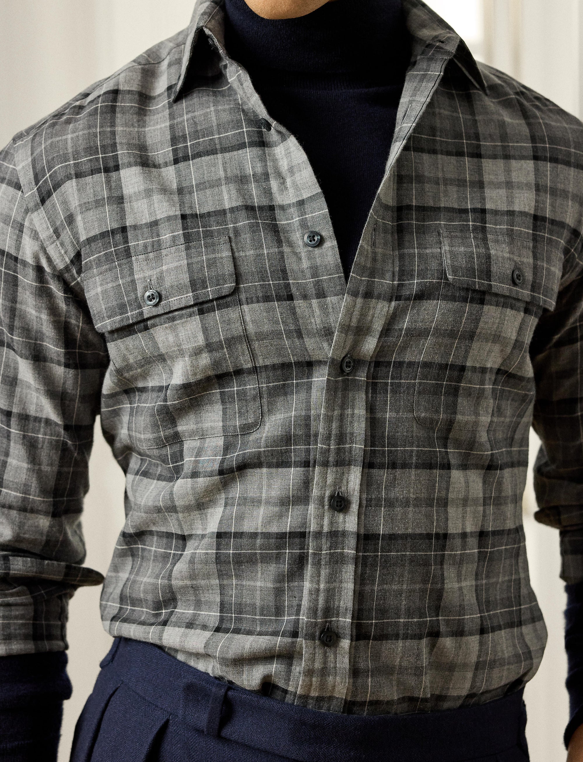 Chemise en sergé écossais - Grey Melange