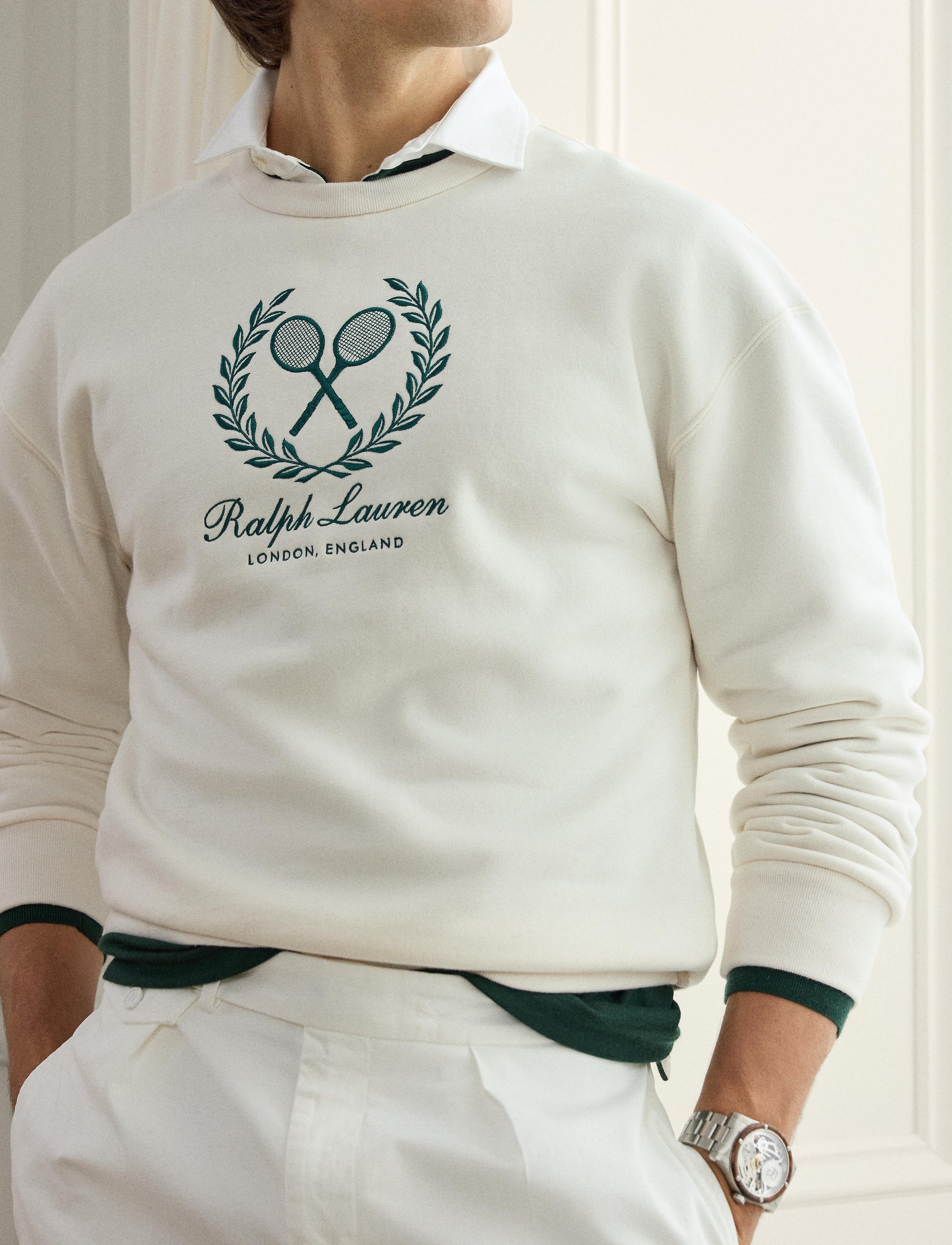 Sweat en coton et cachemire à écusson - Classic Cream