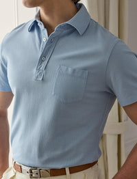 Polo lavé Custom Slim Fit en piqué - Chambray Blue