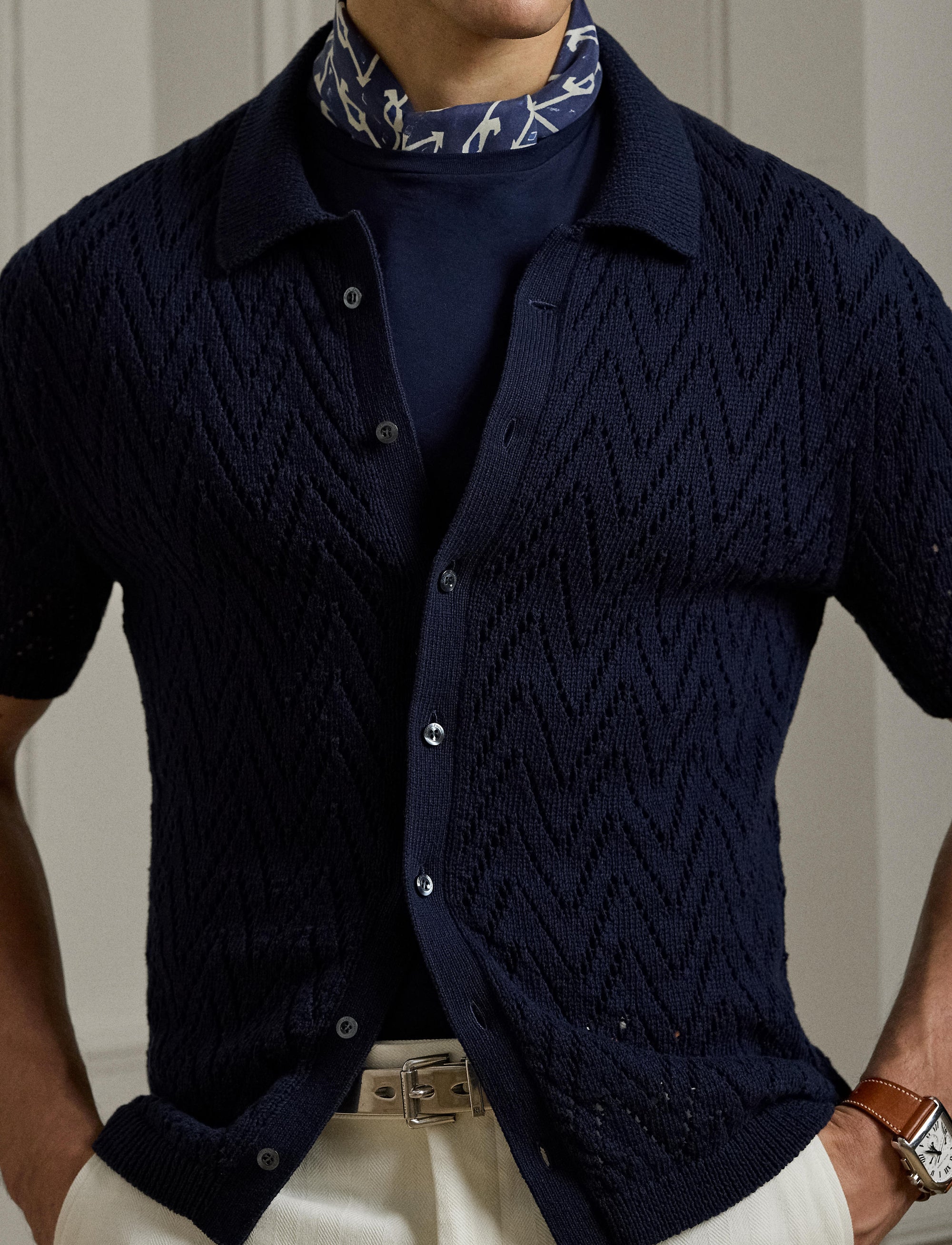 Cardigan texturé à manches courtes - Classic Chairman Navy