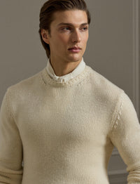 Cashmere and silk blend round-neck jumper - Limestone