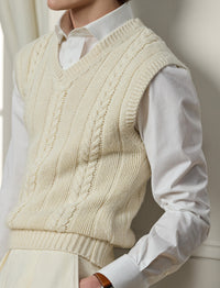 Cashmere and silk blend cable top - Limestone