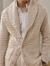 Cardigan ceinturé en coton et laine texturée - Limestone & Multicolore