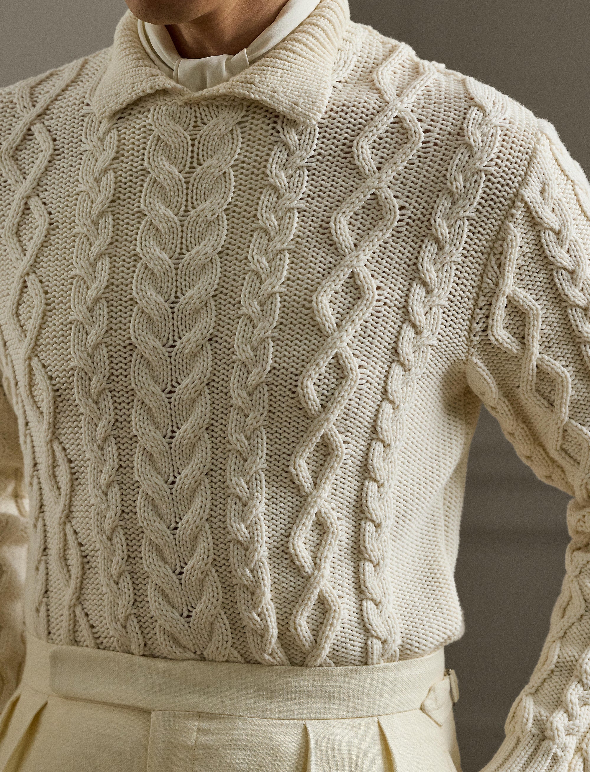 Pull à torsades coton mélangé - Classic Cream