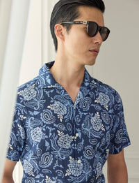 Chemise safari à motif  en lin - Navy Tonal