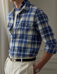 Chemise en sergé écossais - Blue & Cream
