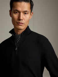 Pull demi-zippé en laine piquée - Polo Black