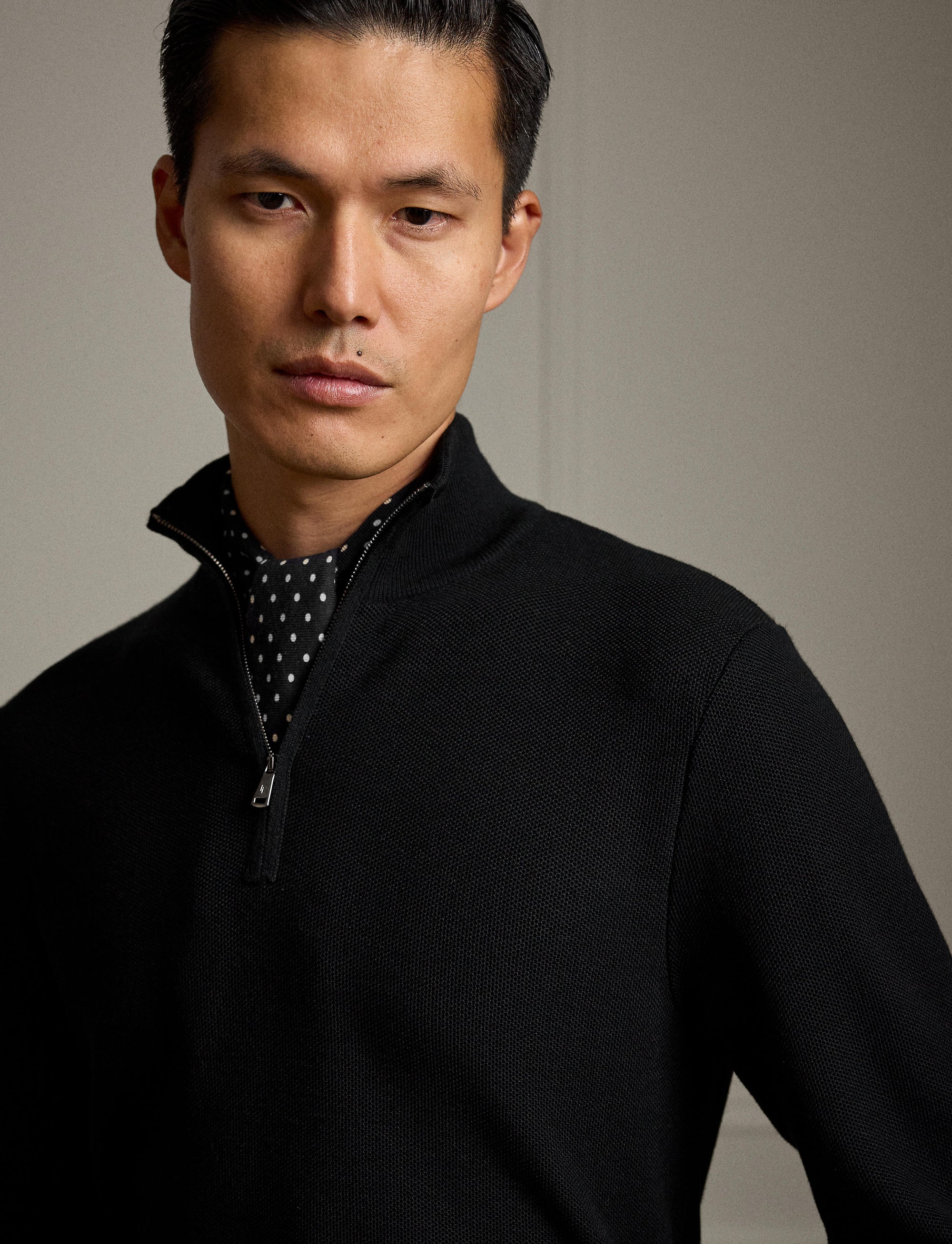 Pull demi-zippé en laine piquée - Polo Black