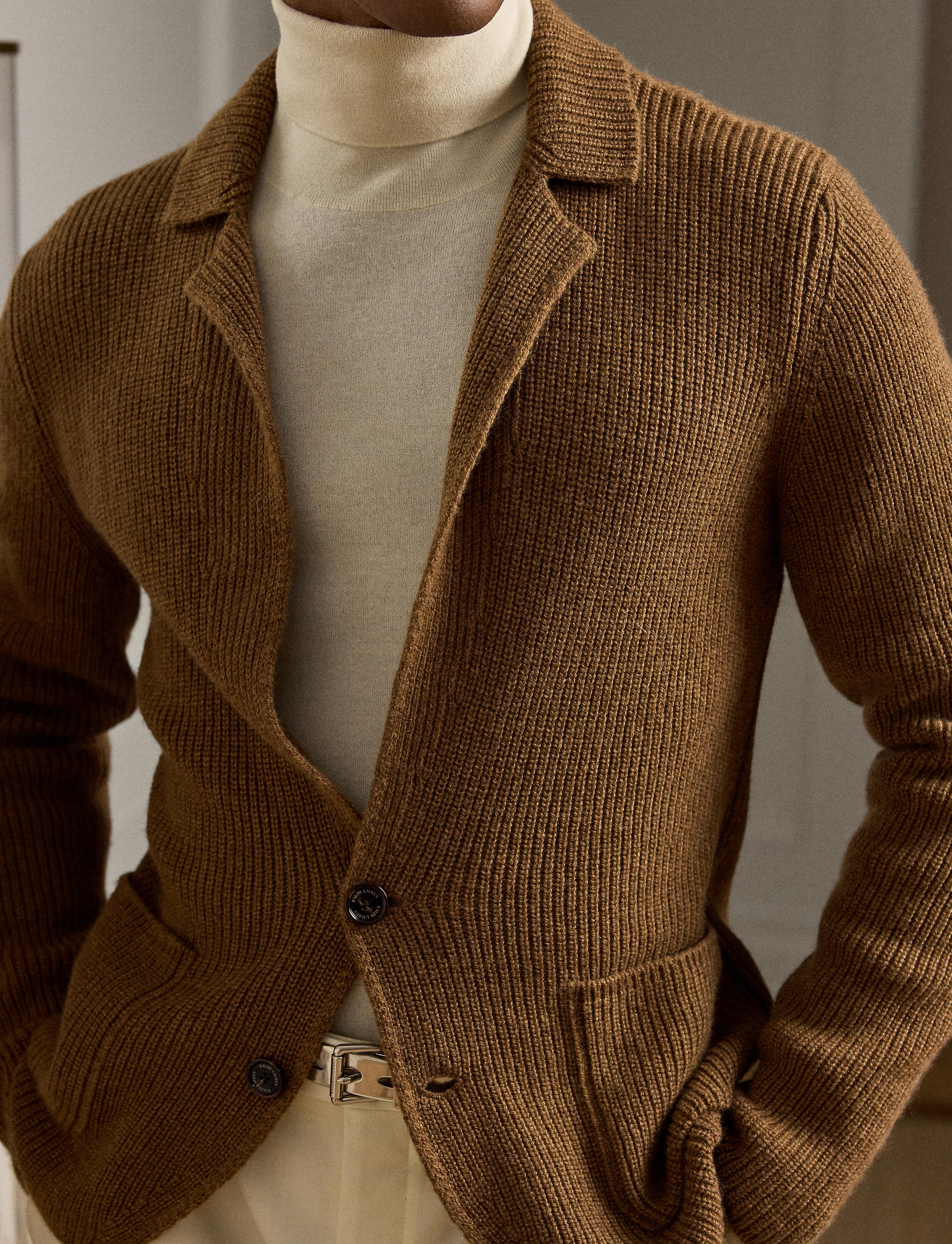 Cardigan en cachemire - Dark Camel Melange