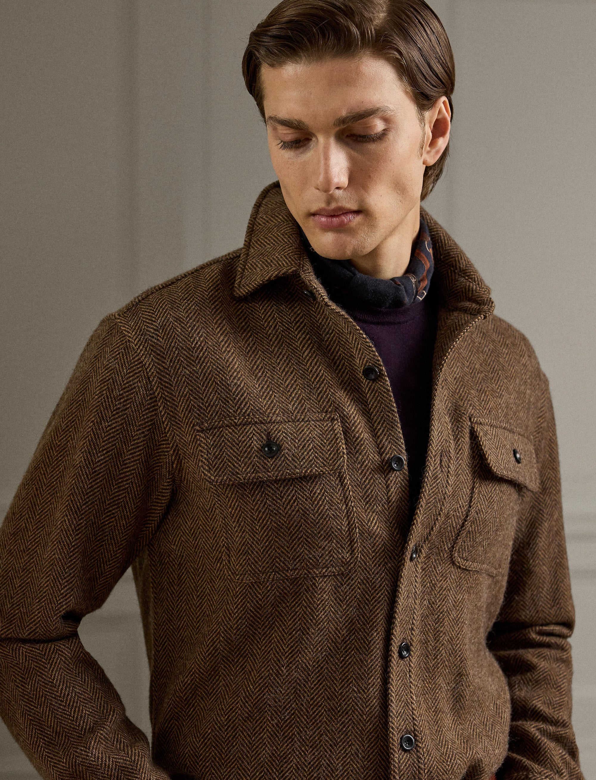 Wool and cashmere blend button-down sports shirt - Multicolour