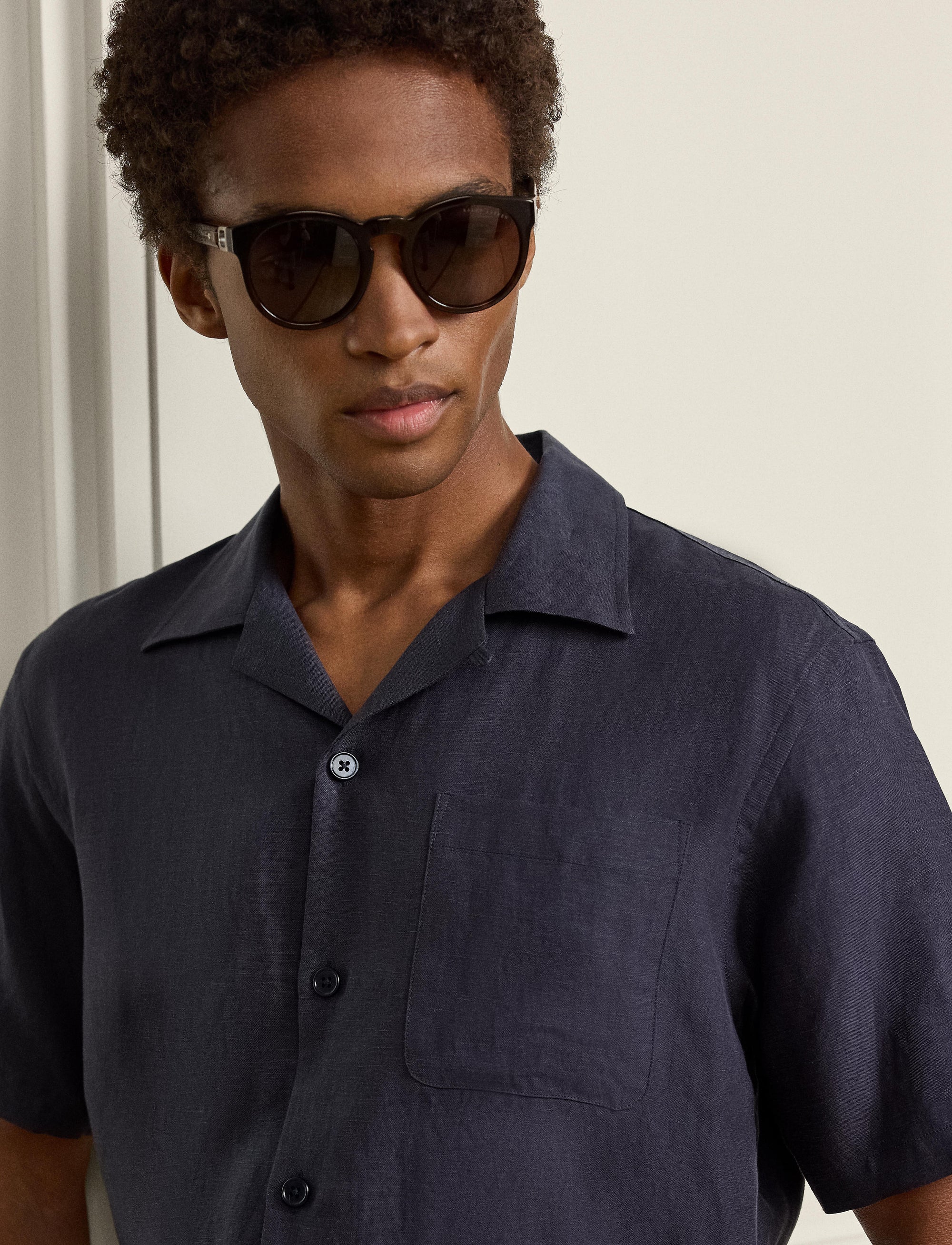 Silk and linen blend camp shirt - Classic Chairman Navy