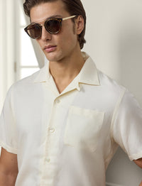 Chemise camp en soie et lin mélangé - Classic Cream
