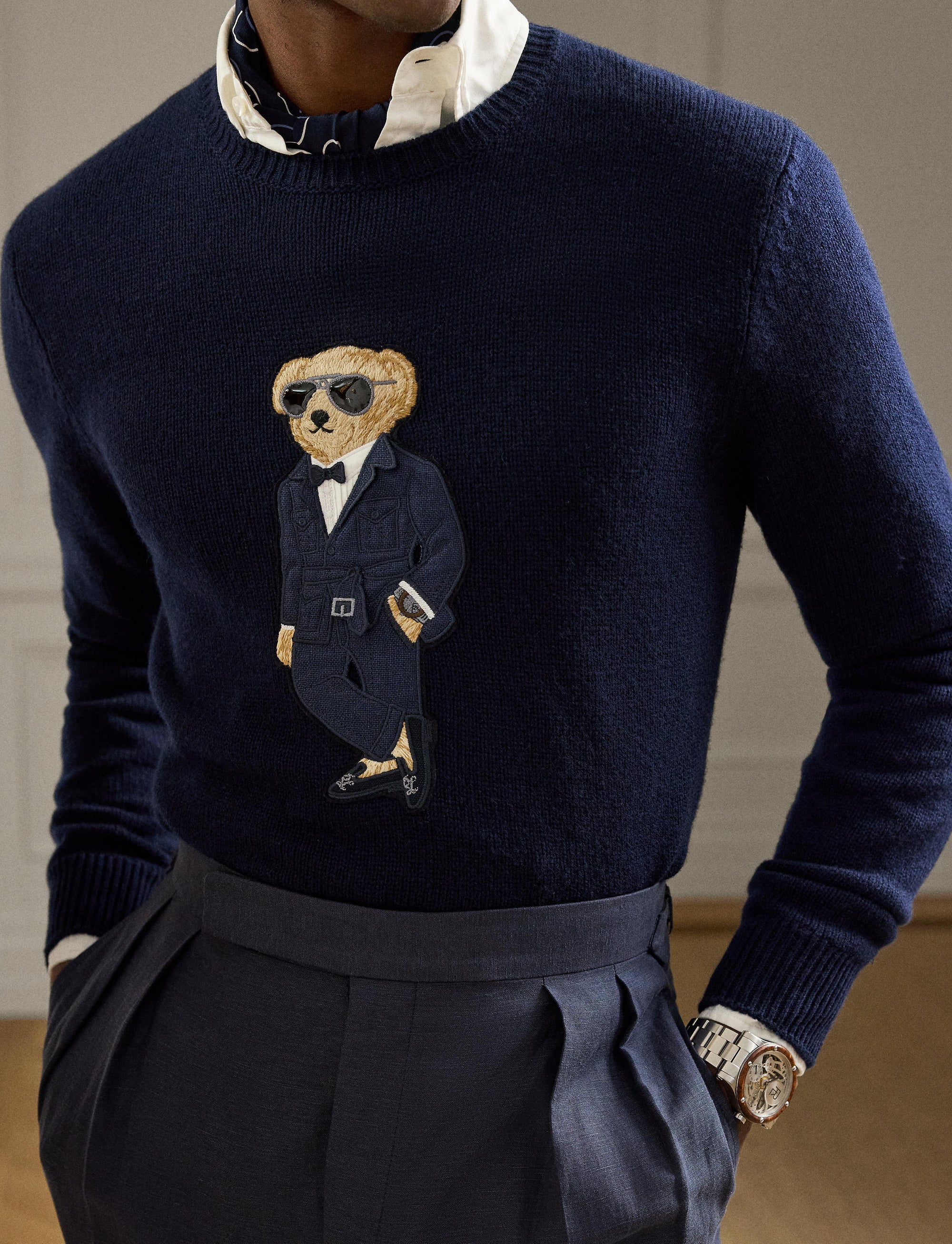 Pull à col rond en cachemire - Bleu marine