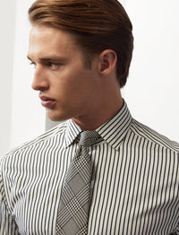 Striped poplin shirt - Warm White & Black