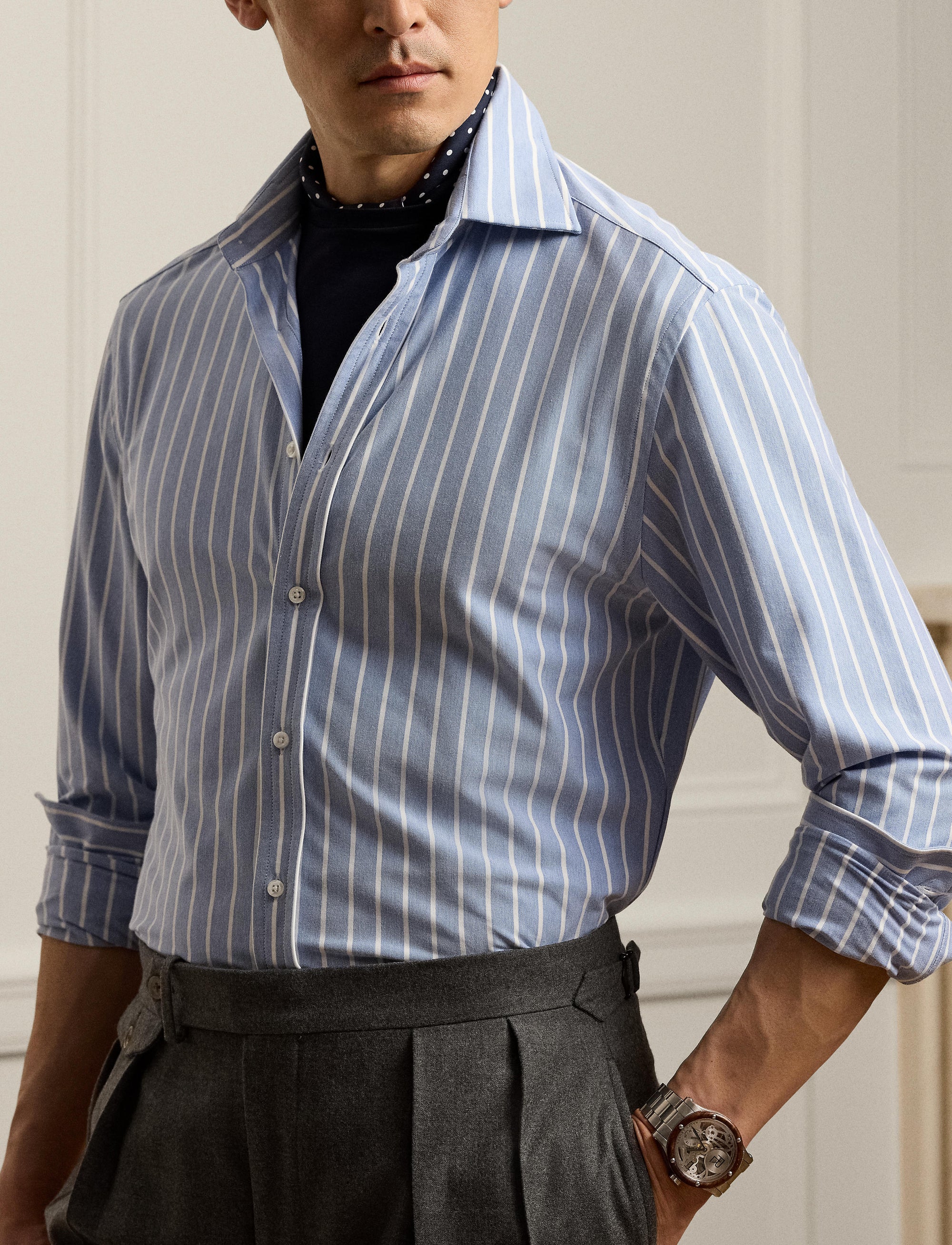 Chemise rayée en jersey stretch - Blue & White