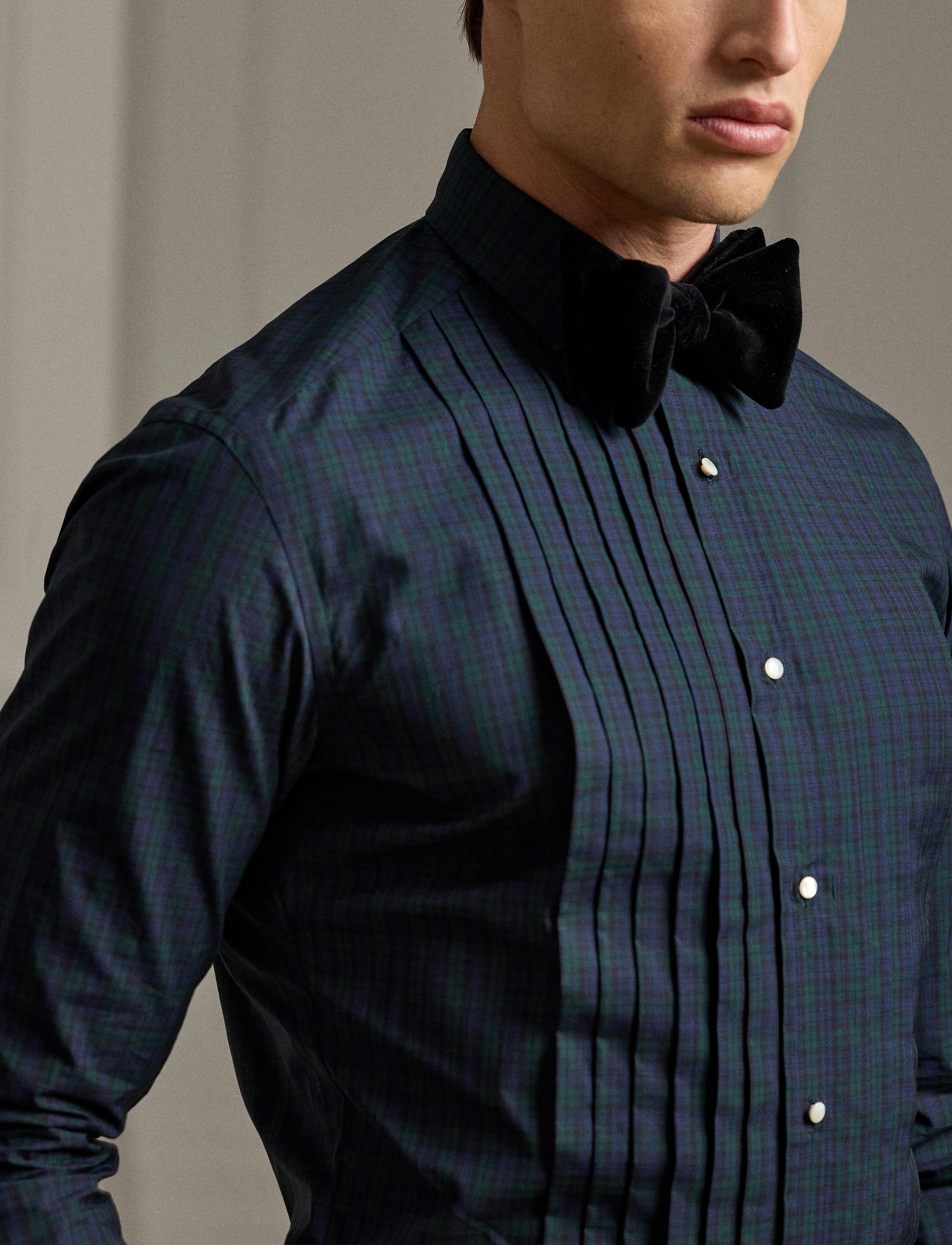 Chemise de smoking écossaise en popeline - Black, Navy & Green
