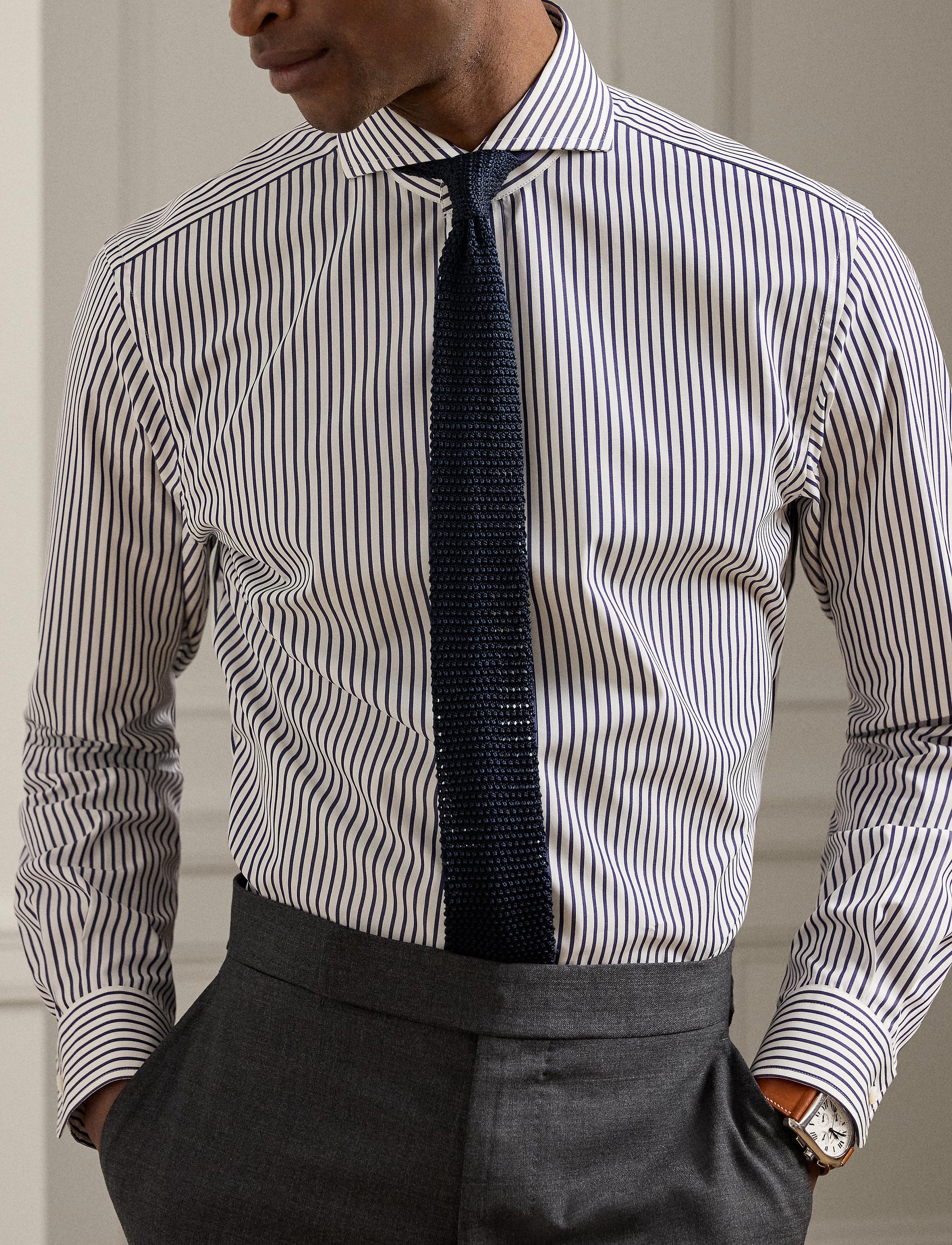 Chemise rayée en popeline - White & Navy