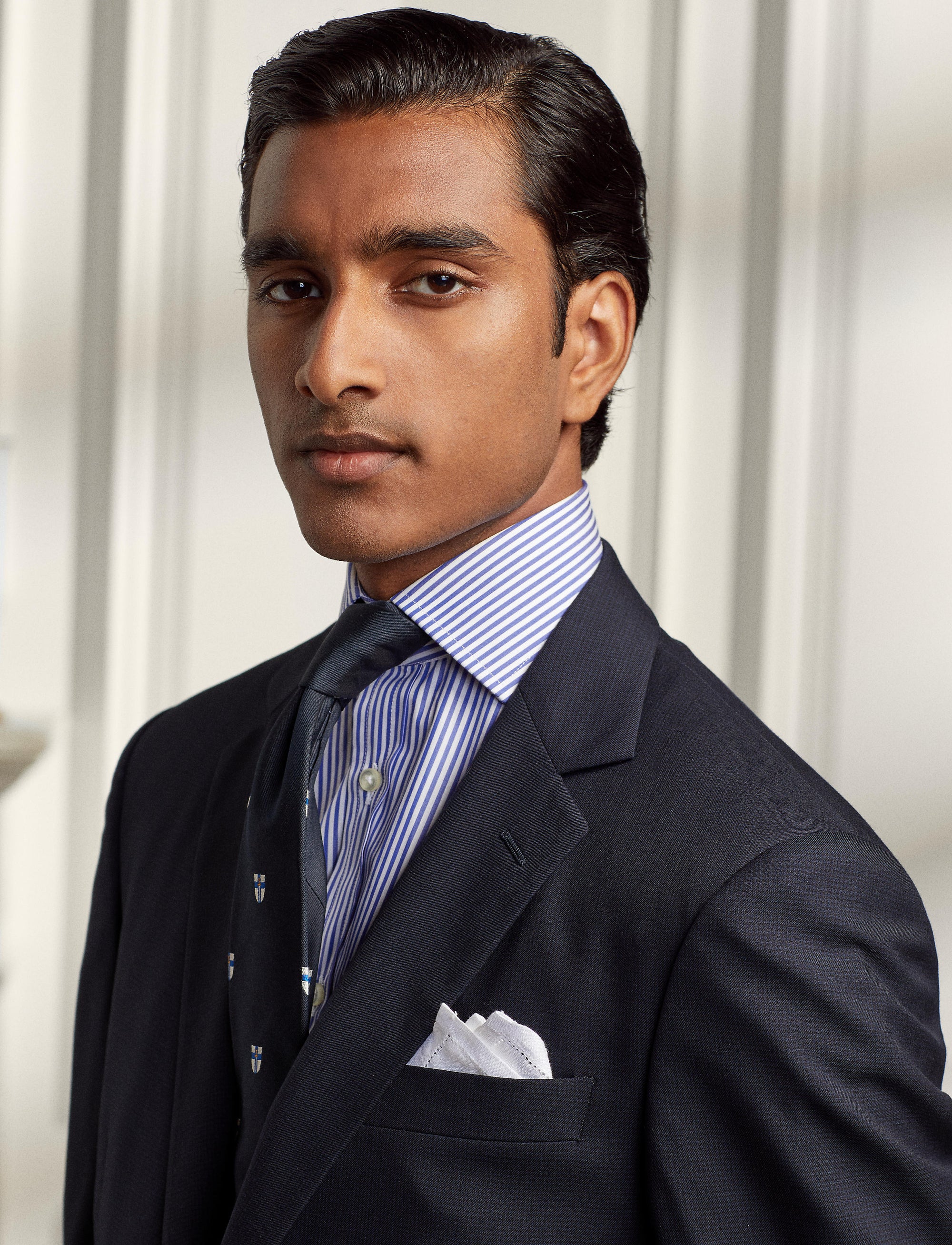 Costume Gregory en sergé de laine - Navy Micro Houndstooth