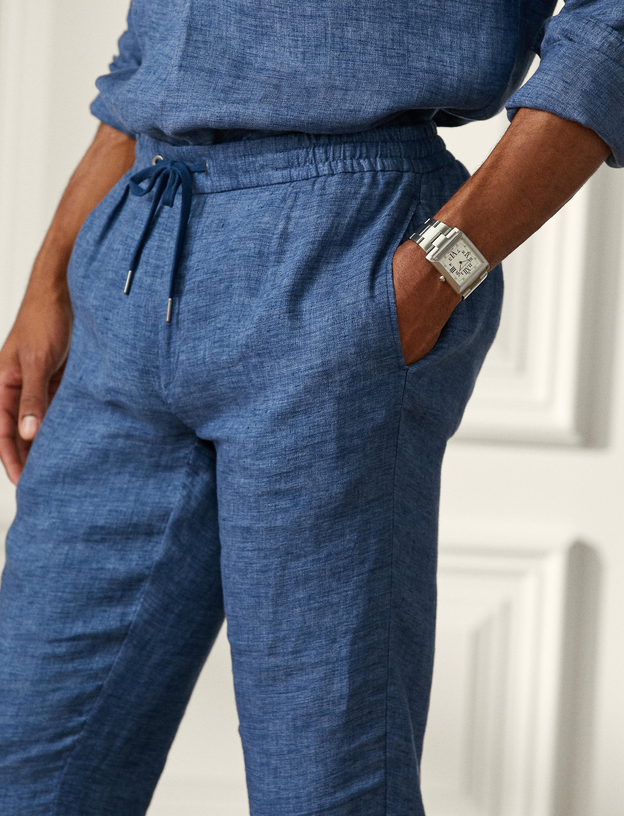 Pantalon en dobby de lin - Dark Indigo