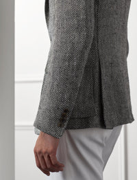 Kent herringbone blazer in linen and silk blend - Cream & Black