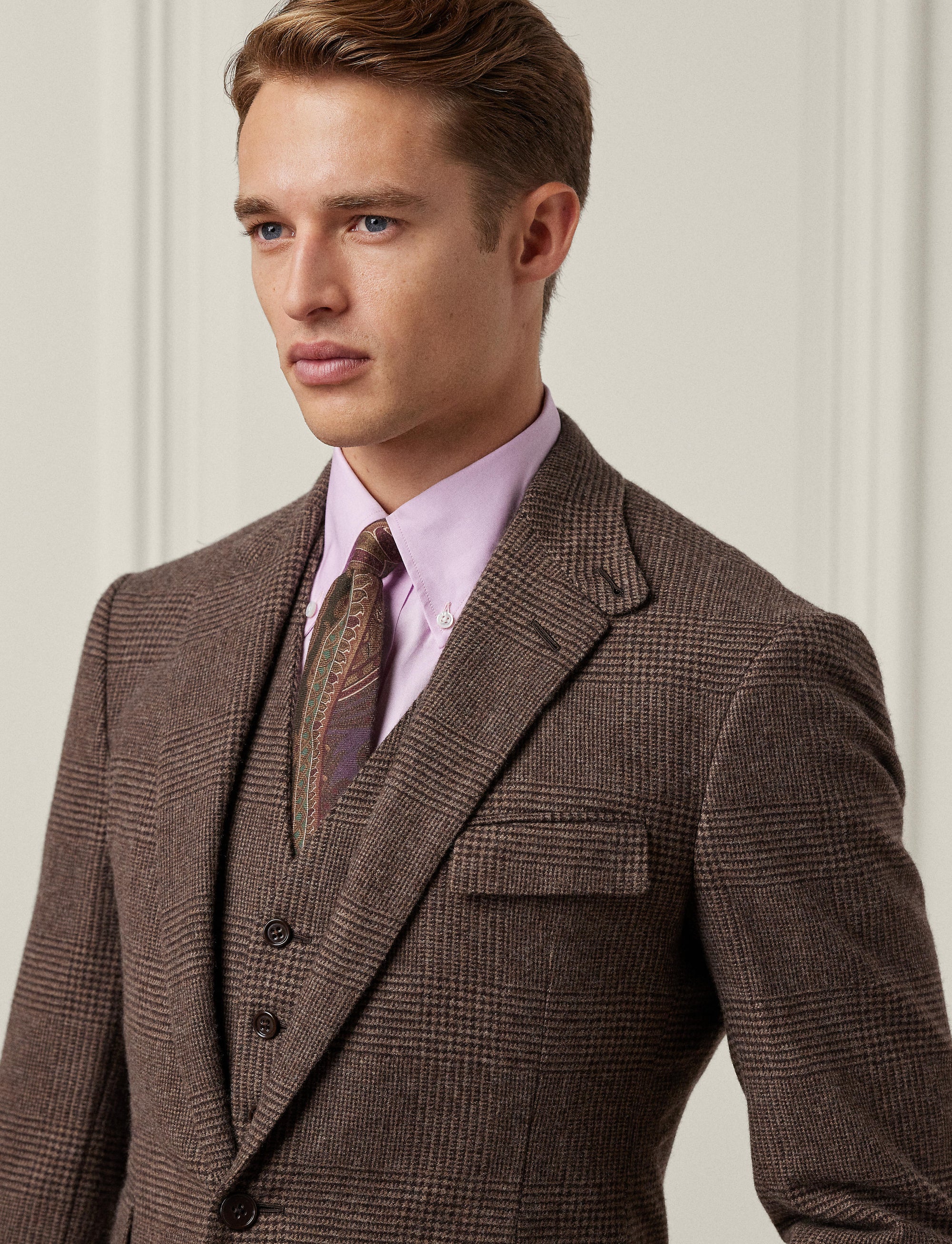 Kent 3-piece suit in wool - Dark Taupe & Multicolour