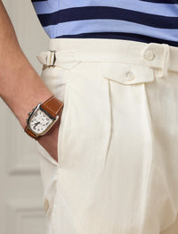 Pantalon Gregory en soie et lin mélangé - Classic White