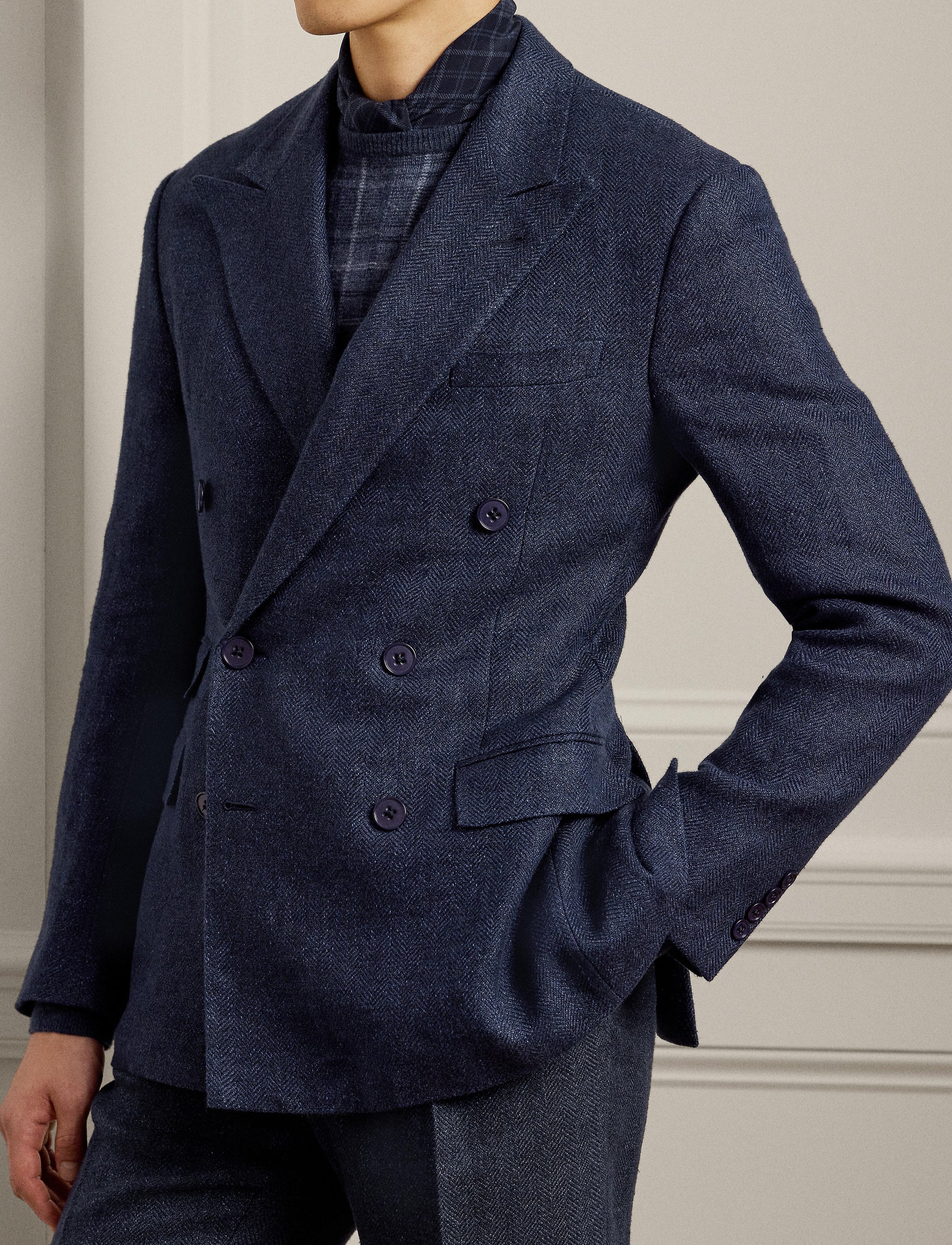 Veste Kent à chevrons en lin - Navy