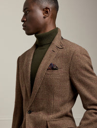 Blazer Kent pied-de-poule en cachemire et laine mélangé - Dark Brown, Multicolore With Burgundy Deco