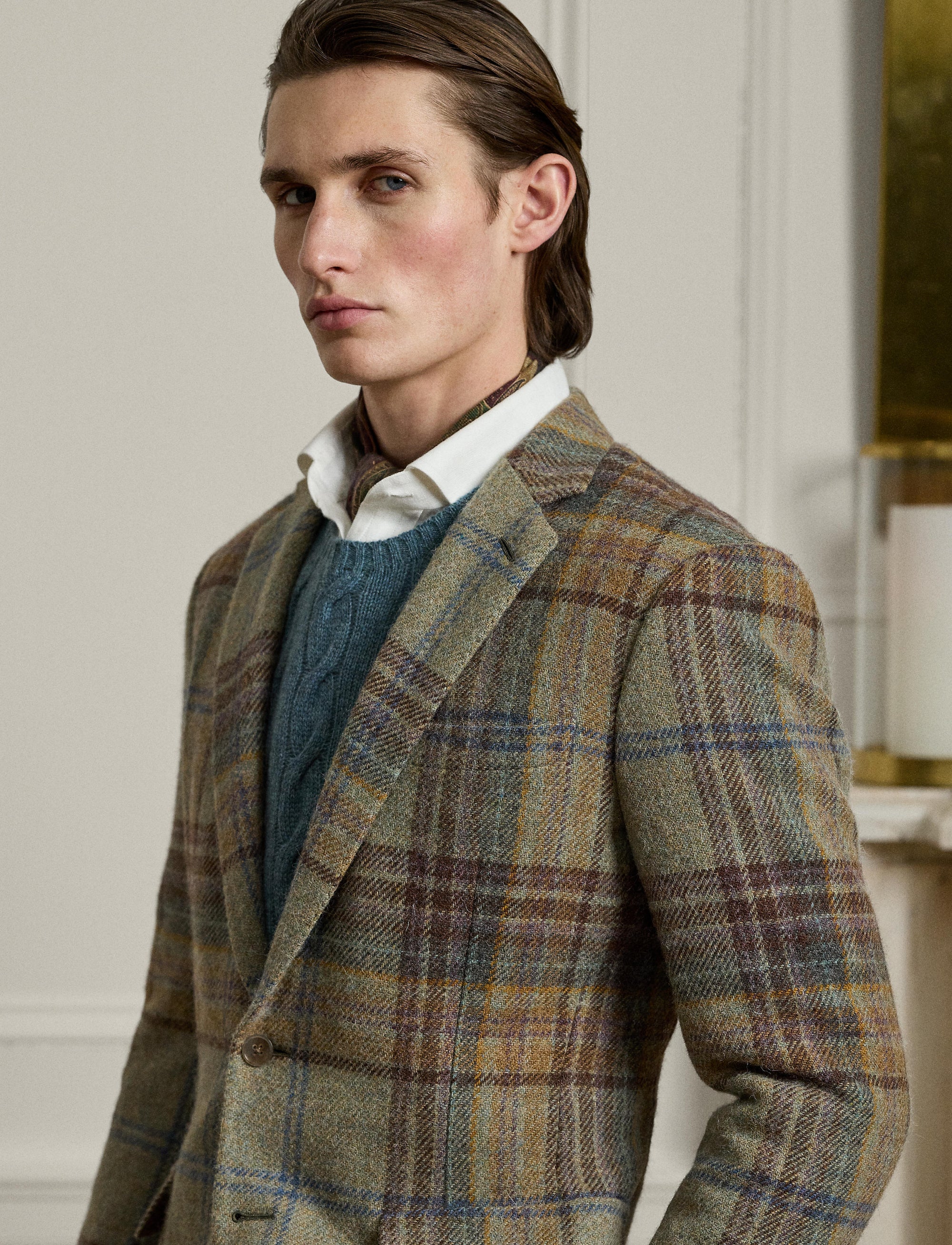 Blazer Kent écossais en laine - Sage, Brown, Tan & Multicolore