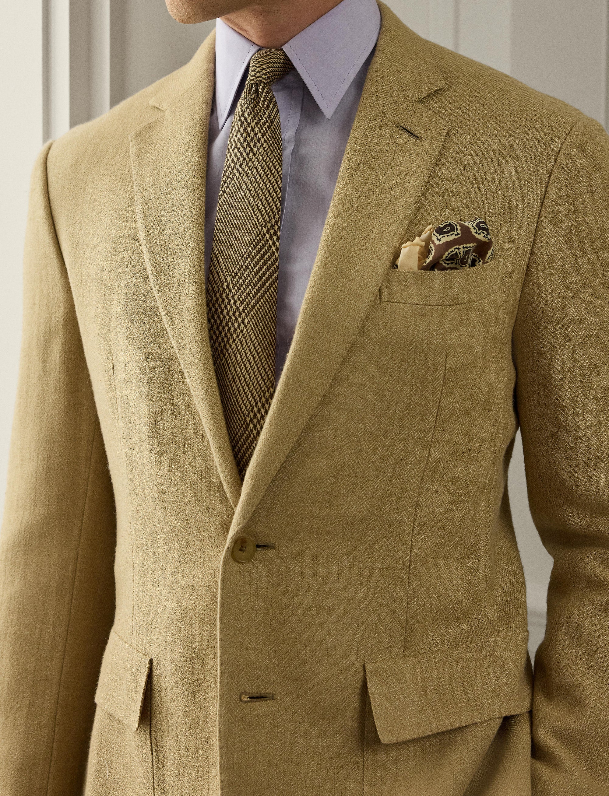 Veste Kent à chevrons en cachemire et soie mélangé - Tan