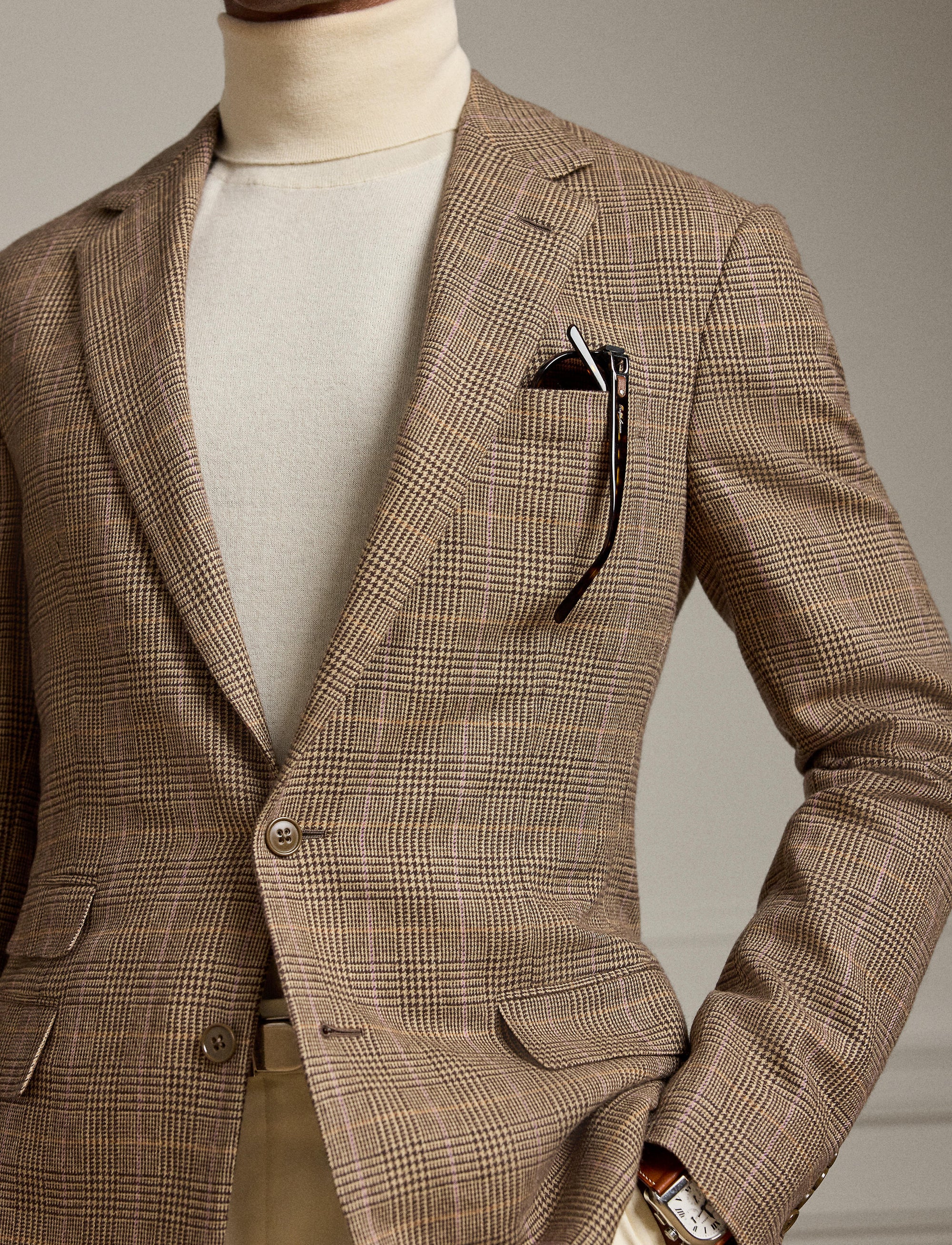 Veste de costume Kent prince-de-galles en laine - Cream, Light Brown & Multicolore