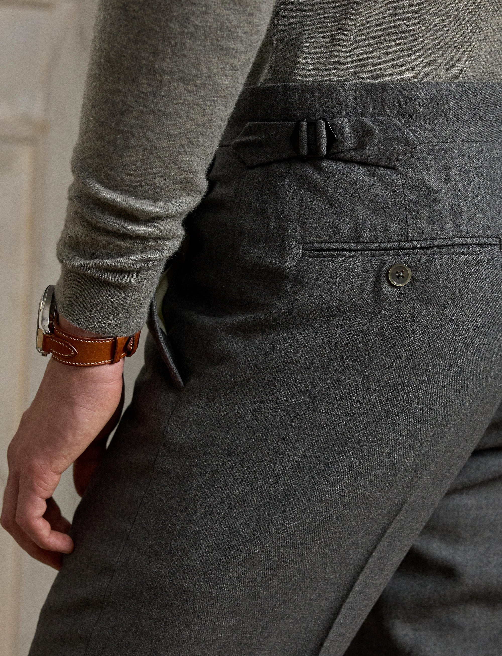Gregory wool flannel trousers - Medium Grey Heather
