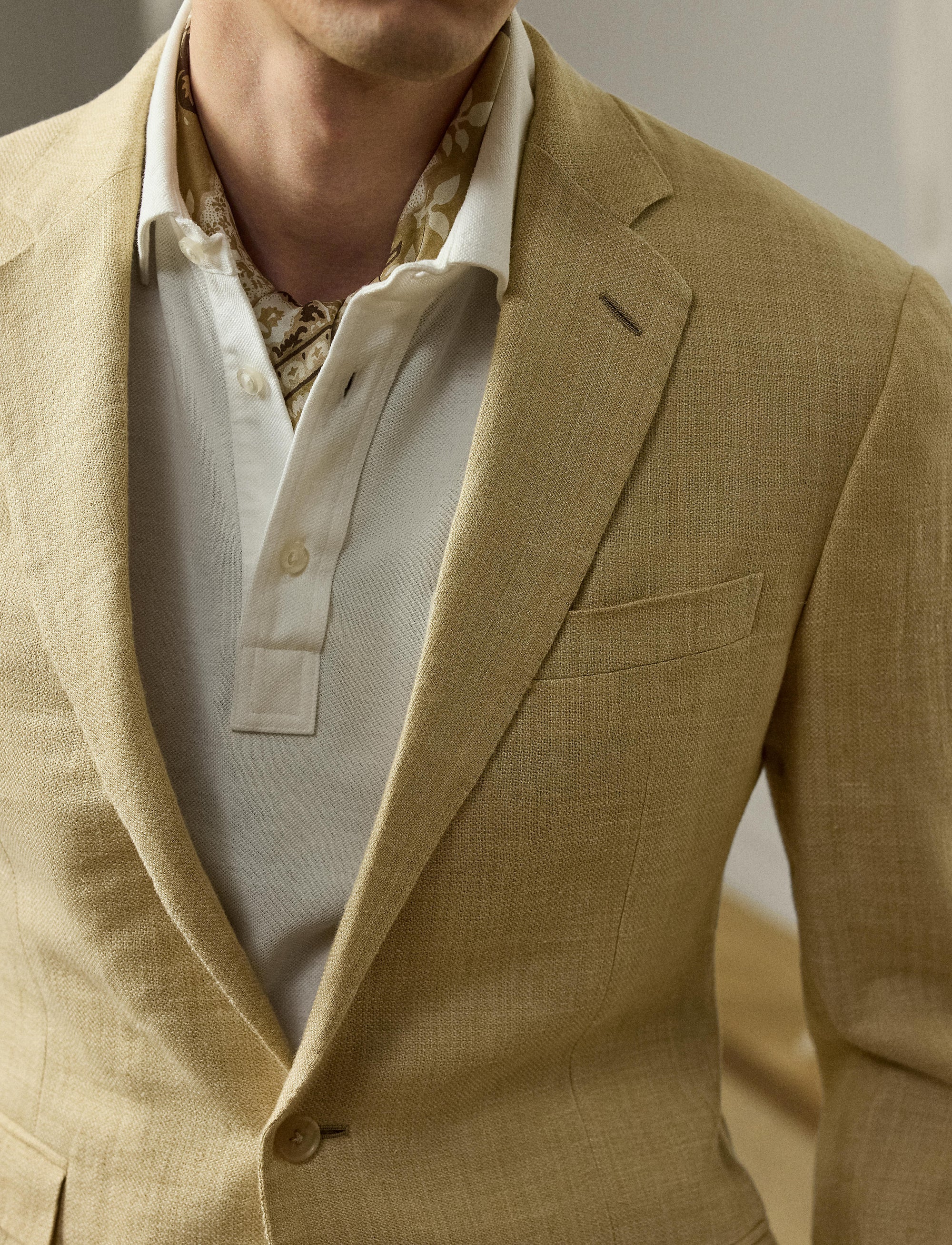 Veste Kent en lin et soie mélangé - Tan & Multicolore